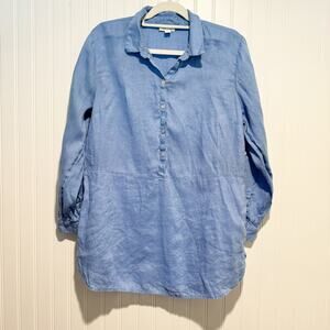 J Jill Blue Linen Tunic Top Size Medium Petite